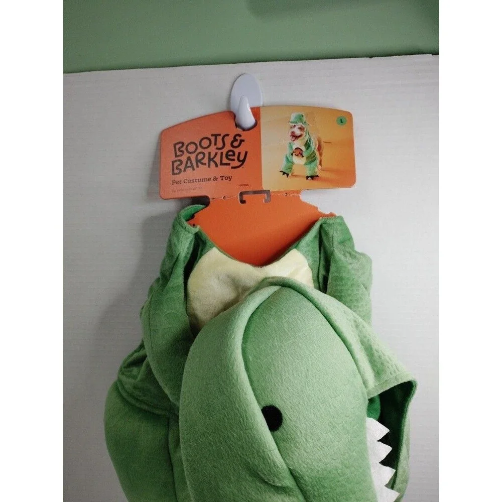 Boots & Barkley Green & White Dinosaur Dog Costume & Toy Set, Size L